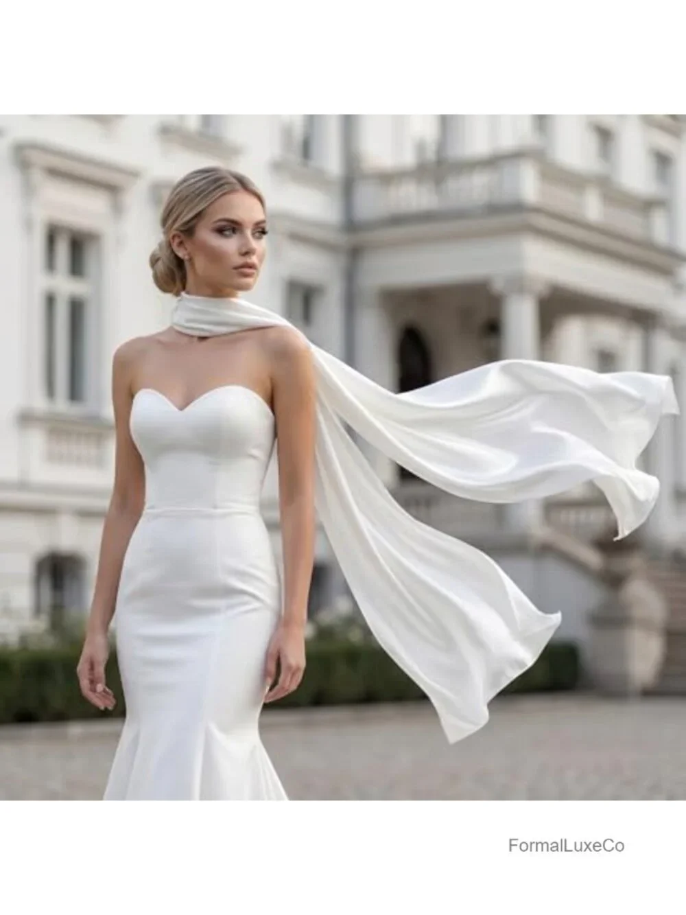 Satin Bridal Neck Scarf Wrap Long 118in Ivory Wedding Ceremony Accessory